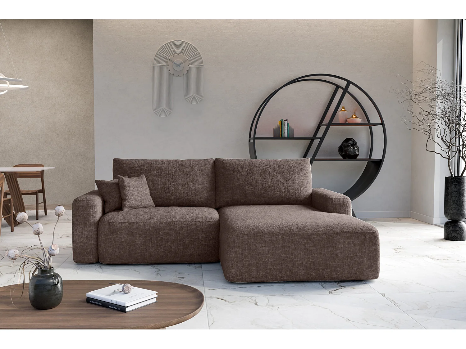 Divano angolare destro letto SOHO in chenille antracite antimacchia – Direttamente dal produttore, consegna e installazione gratuite!