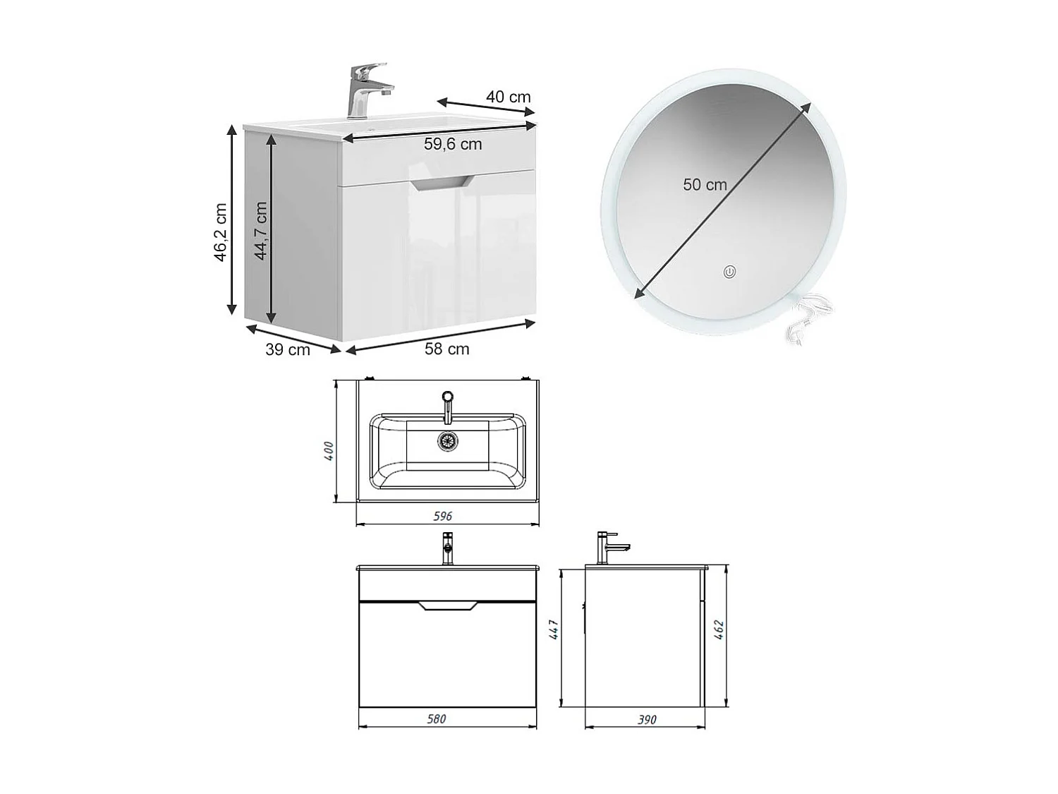 Set di mobili da bagno bianco 60x40x46.2 stefanie