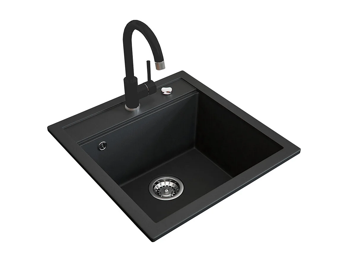 Granitspüle mit Armatur schwarz 49x50x19