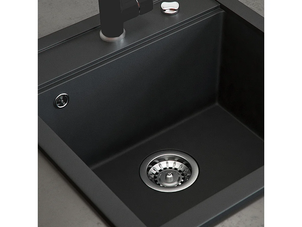 Granitspüle mit Armatur schwarz 49x50x19
