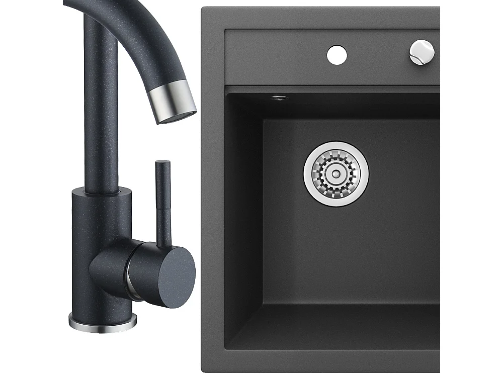 Granitspüle mit Armatur schwarz 49x50x19