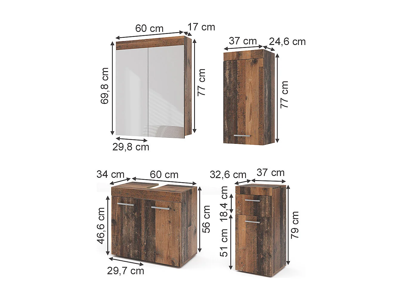 Ensemble de meubles de salle de bain oldstyle 60x34x56 luna