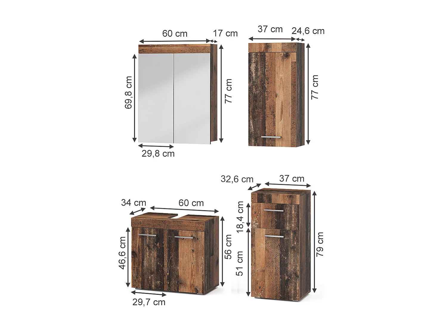 Badkamermeubelset oldstyle 60x34x56 luna