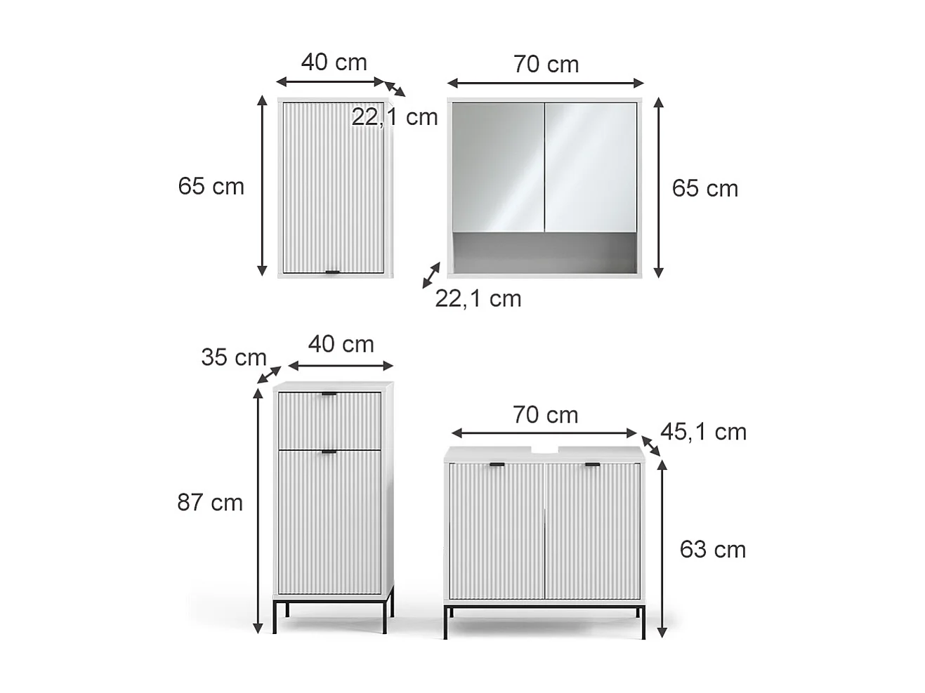 Set di mobili da bagno bianco 70x45x63 eliza