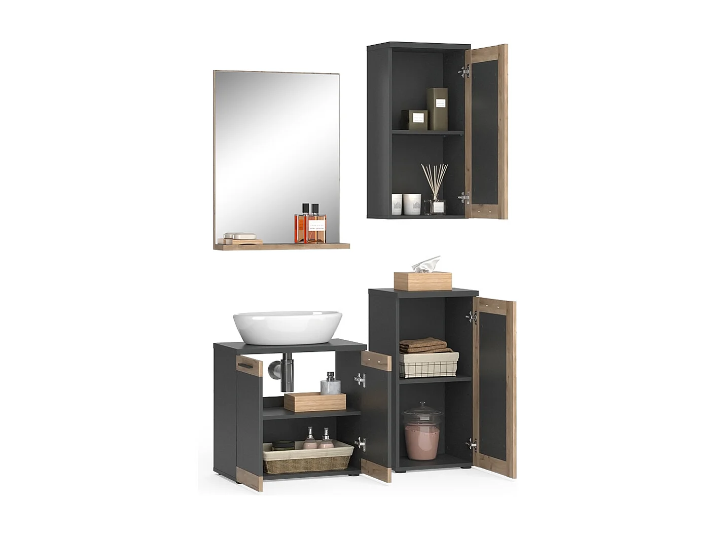 Set di mobili da bagno antracite 60x34.3x59.1 niko