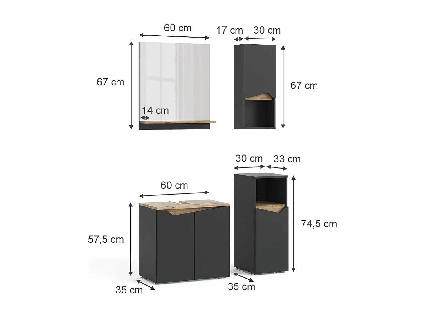 Meubles bain anthracite 60x35x57 marelle