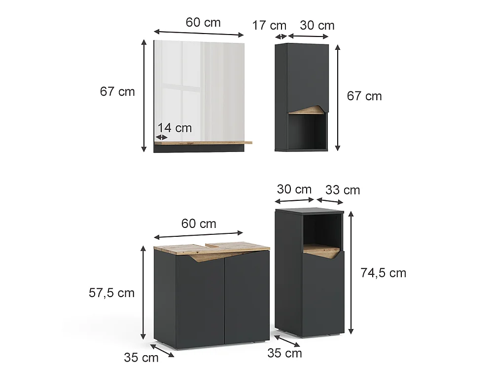 Meubles bain anthracite 60x35x57 marelle