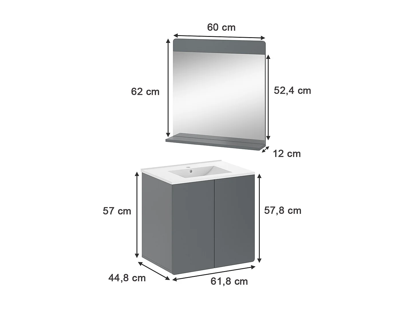 Set di mobili da bagno grigio 61.8x44.8x57.8 izan