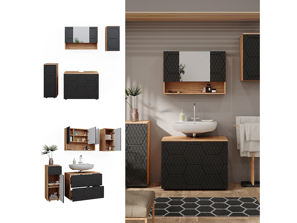 Set mobili bagno antracite con struttura a nido dape 80x41x58.6 irma
