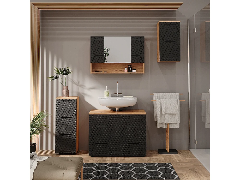 Set mobili bagno antracite con struttura a nido dape 80x41x58.6 irma