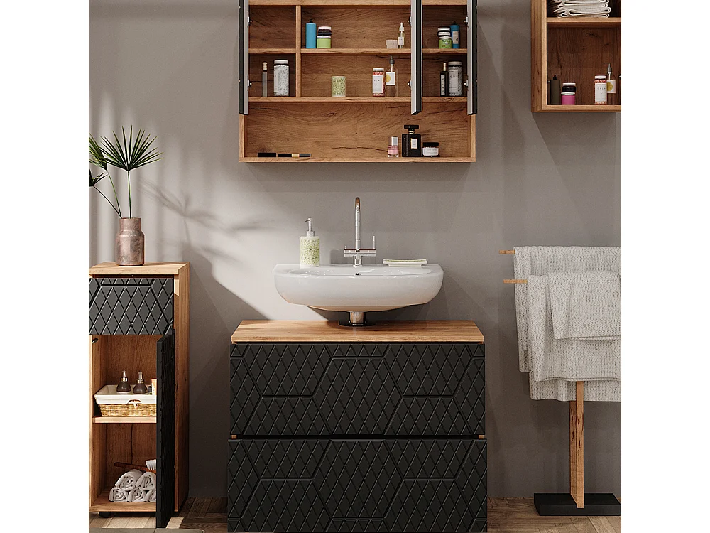Set mobili bagno antracite con struttura a nido dape 80x41x58.6 irma