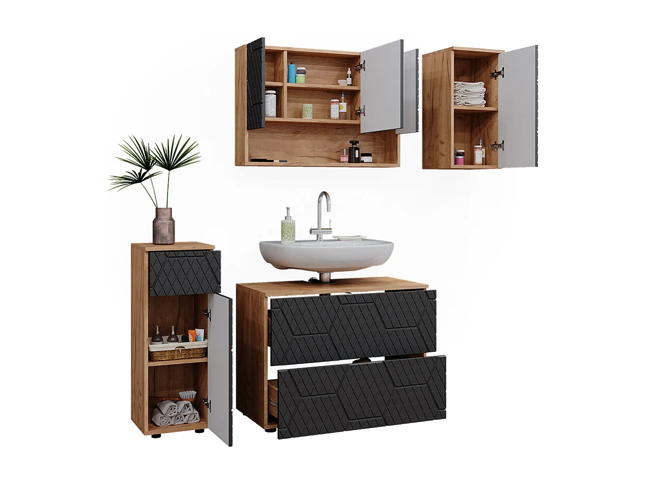 Set mobili bagno antracite con struttura a nido dape 80x41x58.6 irma