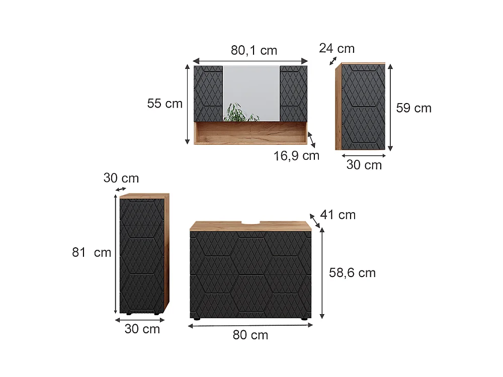 Meubles bain anthracite avec structure en nid dabeille 80x41x58.6 irma