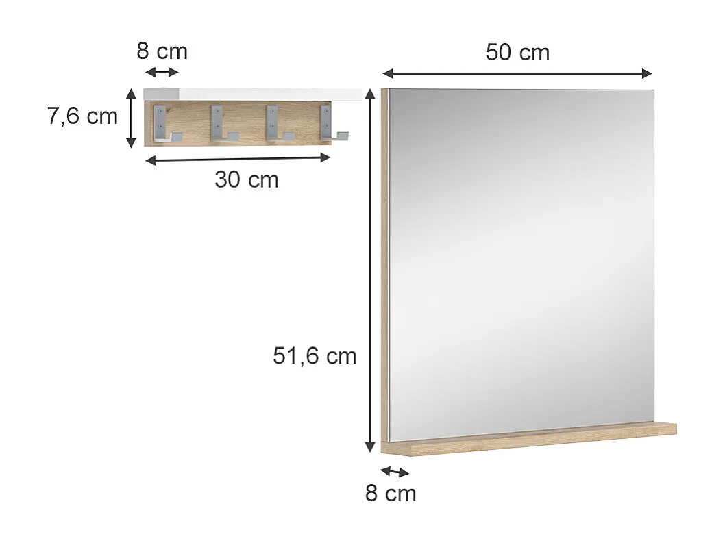 Miroir mural blanc 50x8x51.6 henri