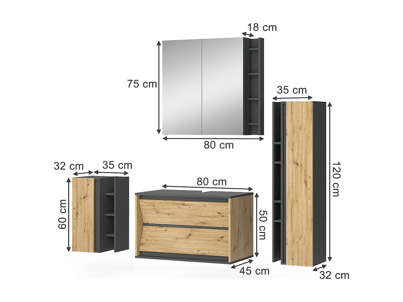 Badmöbel-Set anthrazit/artisan 80x45x50 edelin