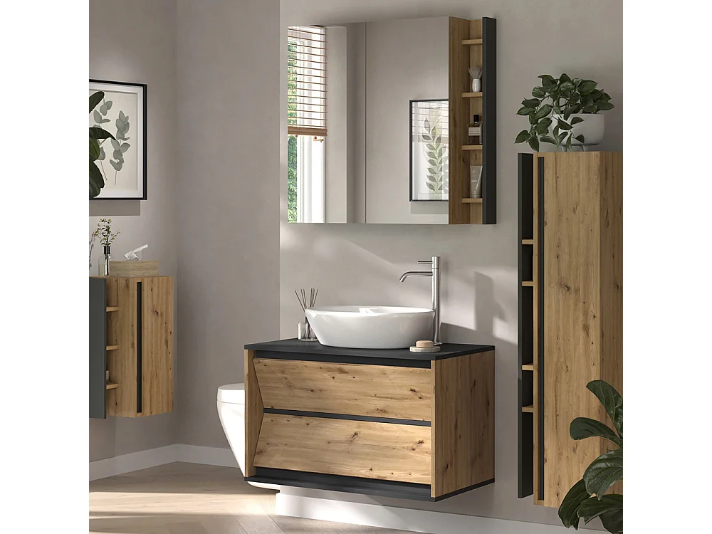 Bathroom furniture set anthracite/artisan oak 80x45x50 edelin