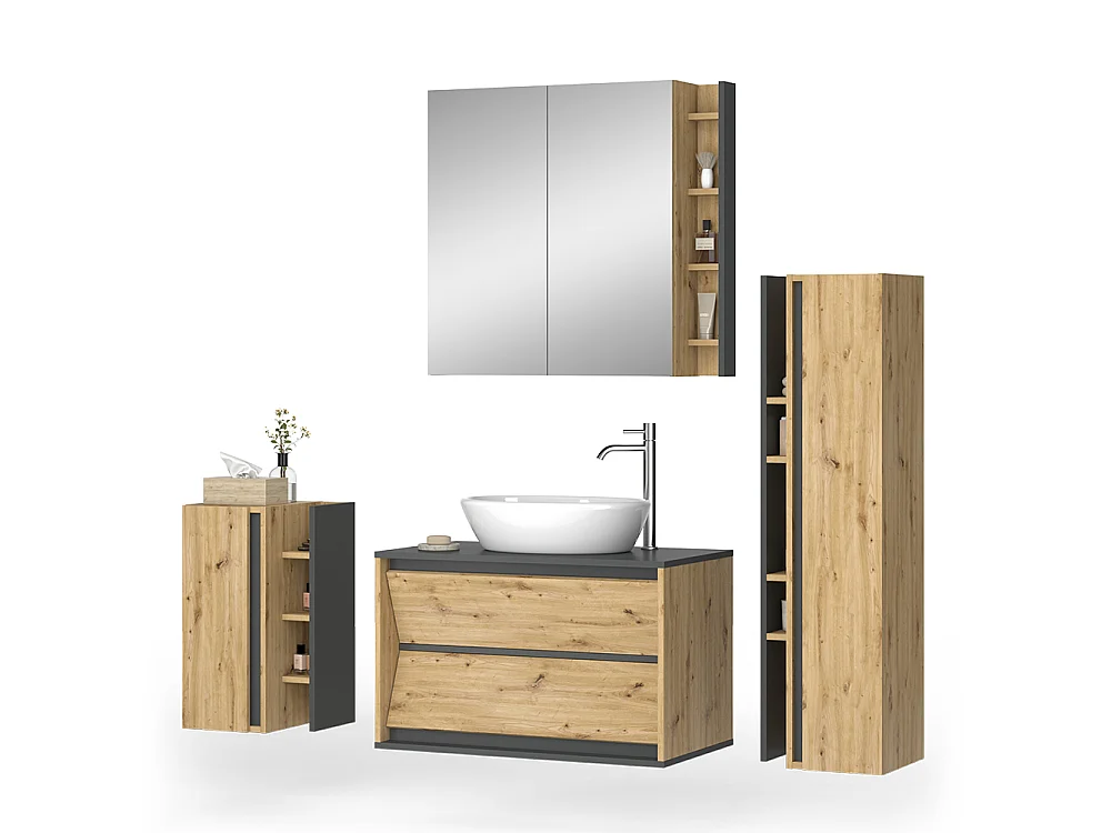 Bathroom furniture set anthracite/artisan oak 80x45x50 edelin