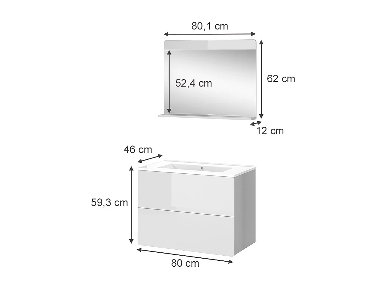 Conjunto de muebles de baño blanco 80x46x59.3 izan