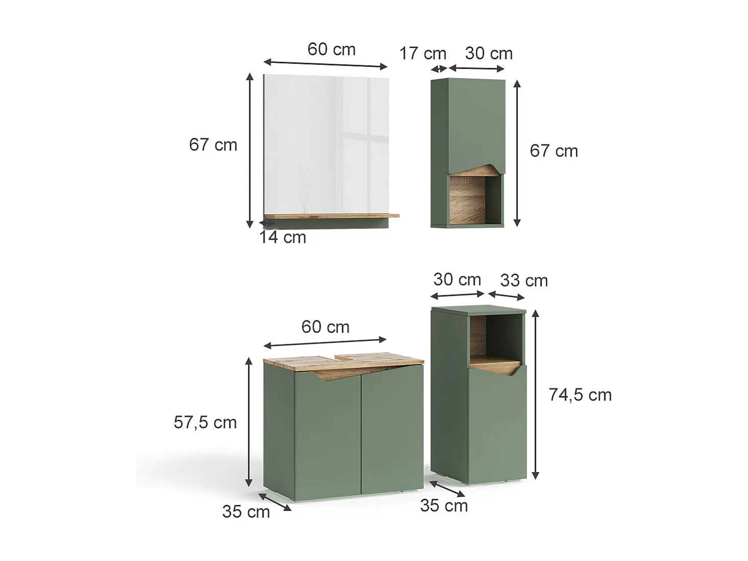 Ensemble de meubles de salle de bains vert/artisan 60x35x57 marelle