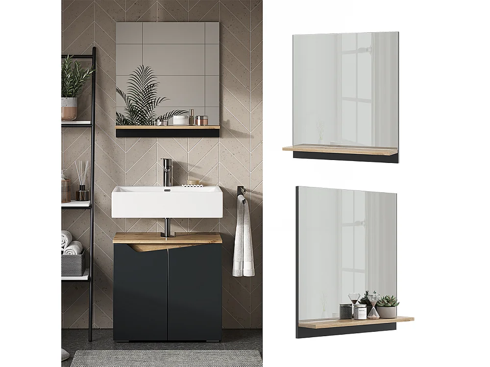 Specchio contenitore bagno antracite/artisan 60x14x67 marelle
