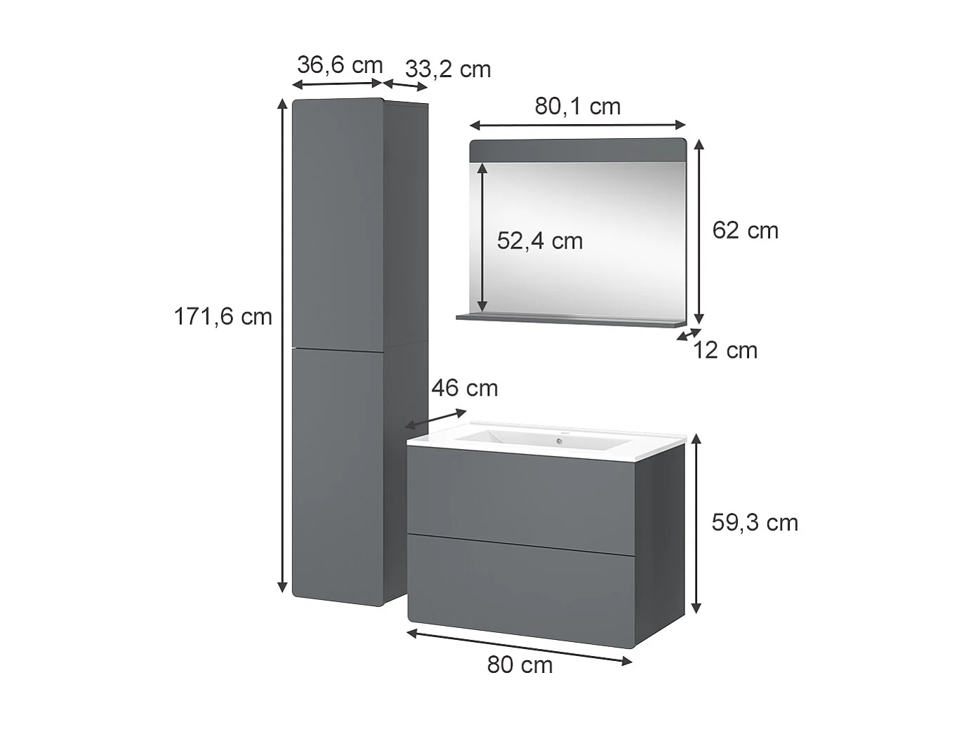 Set di mobili da bagno grigio 80x46x59.3 izan