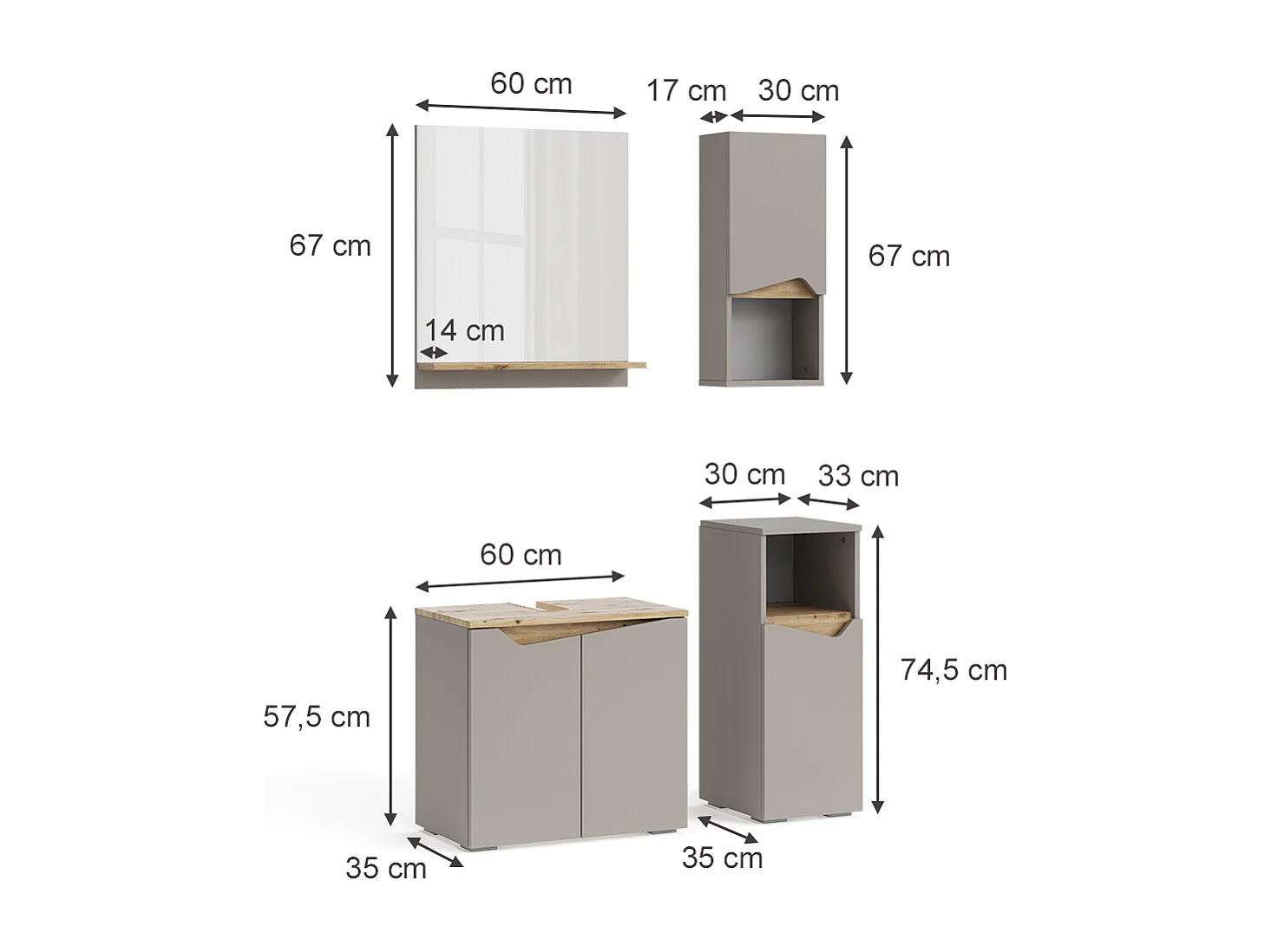 Meubles bain grège 60x35x57 marelle