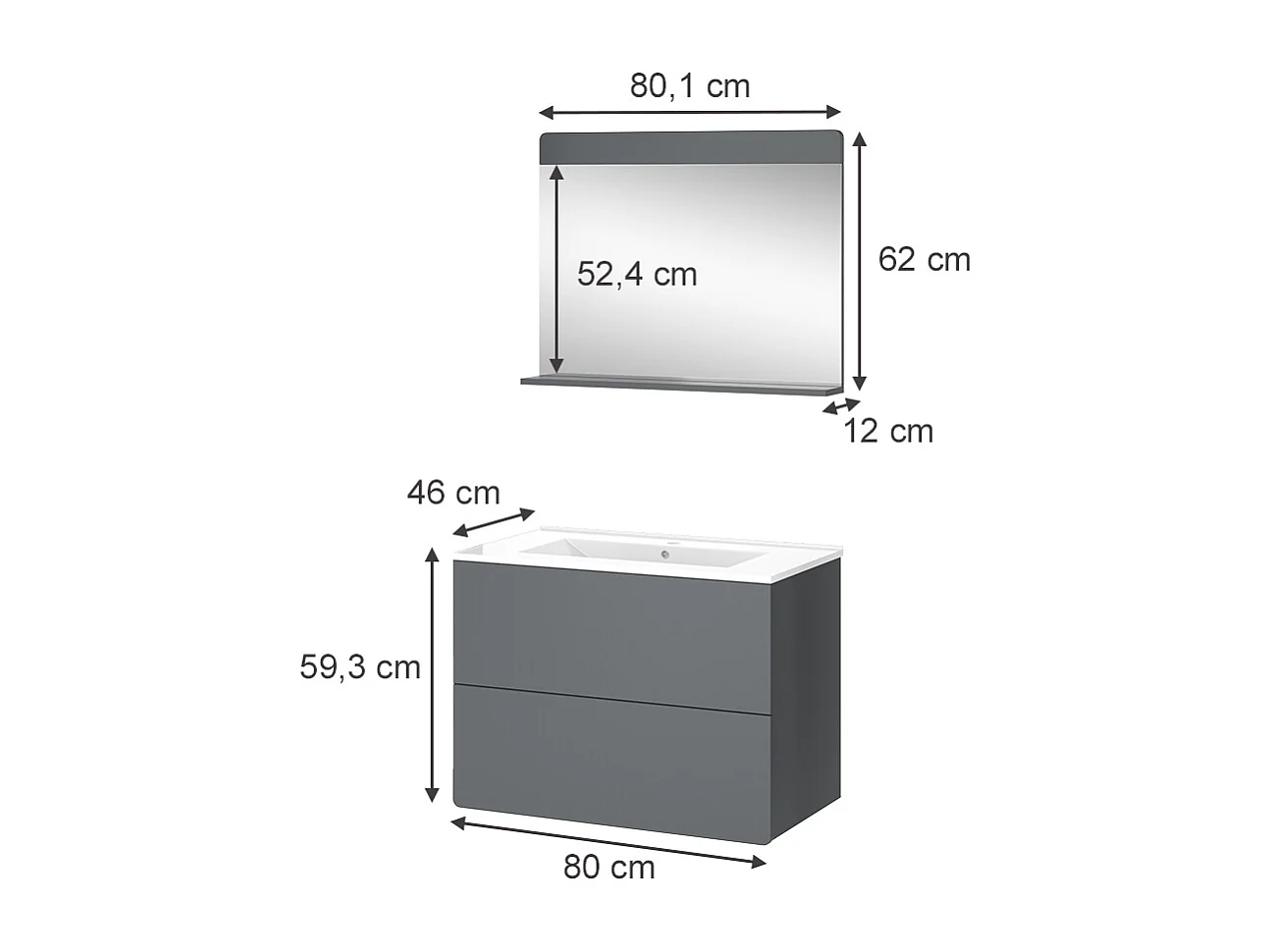 Meubles bain gris 80x46x59.3 izan