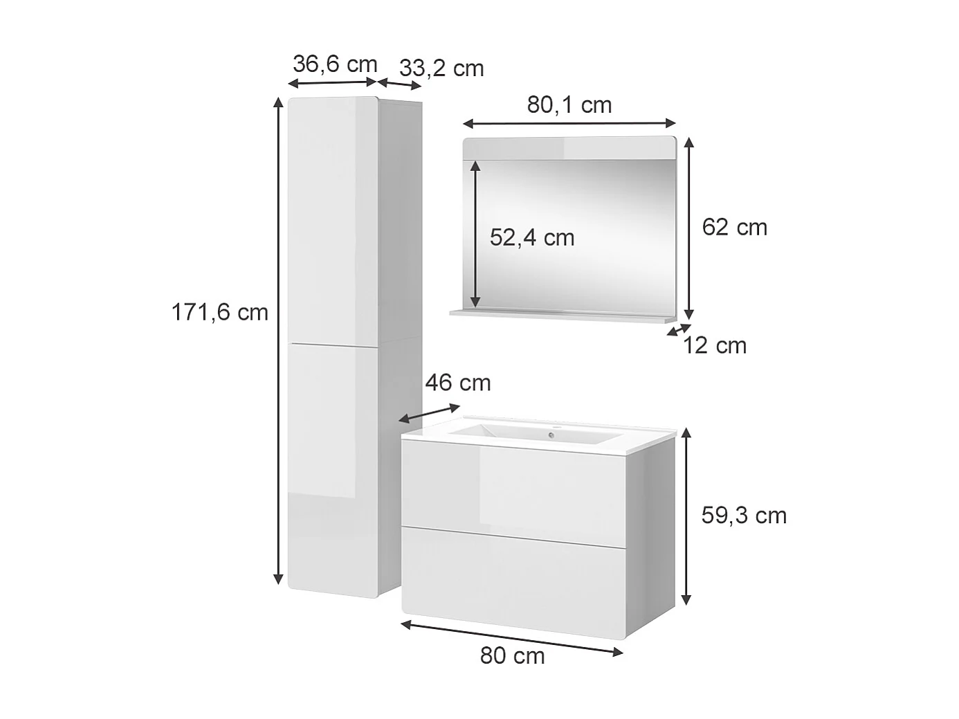 Badmöbel-Set weiß 80x46x59.3 izan