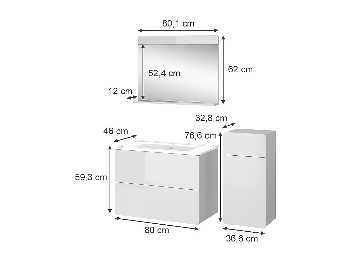 Badmöbel-Set weiß 80x46x59.3 izan