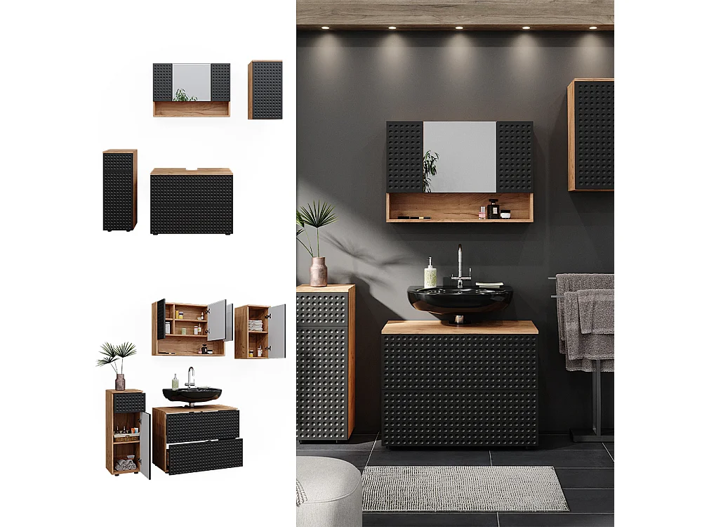 Meubles bain anthracite à pois 80x41x58.6 irma