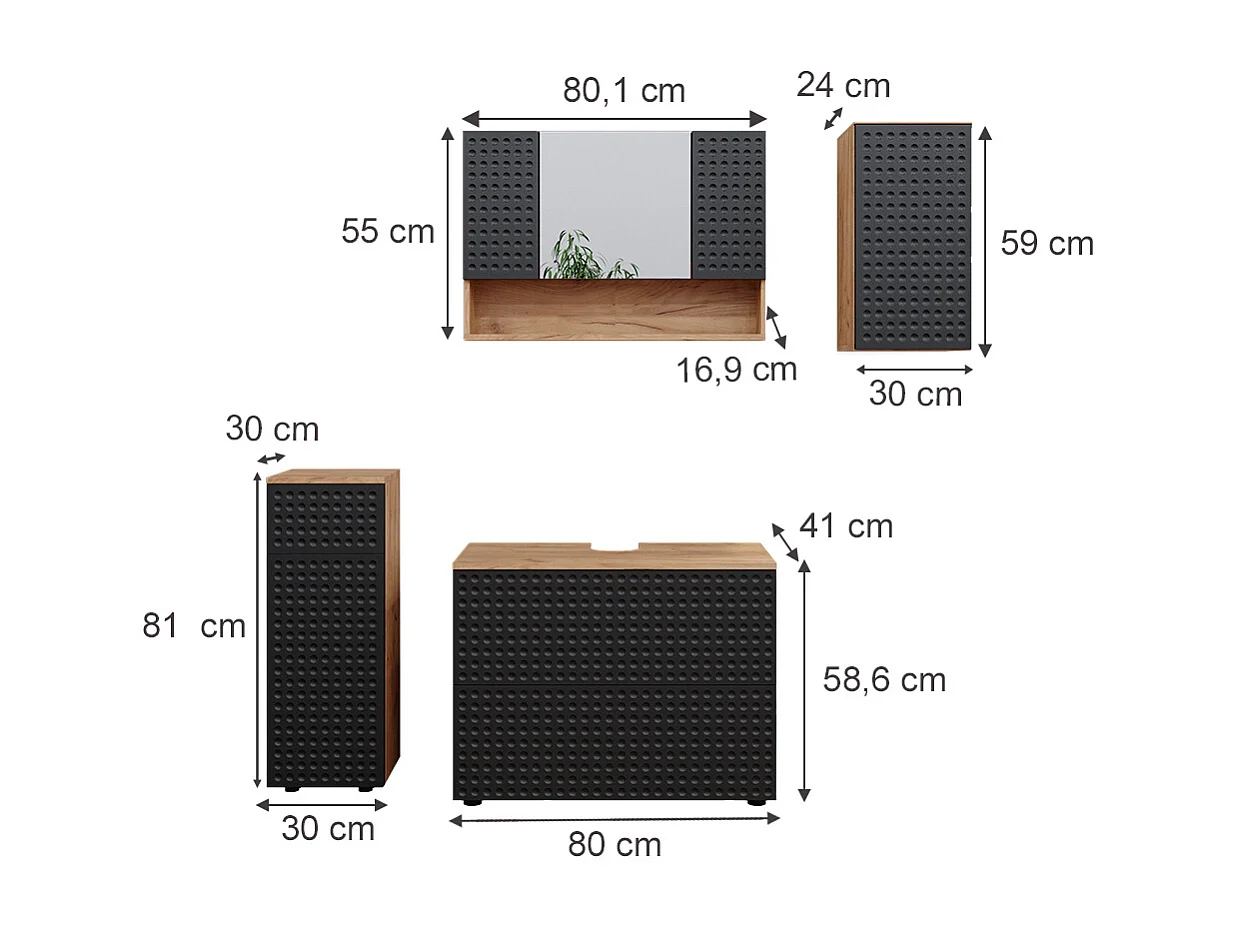 Meubles bain anthracite à pois 80x41x58.6 irma