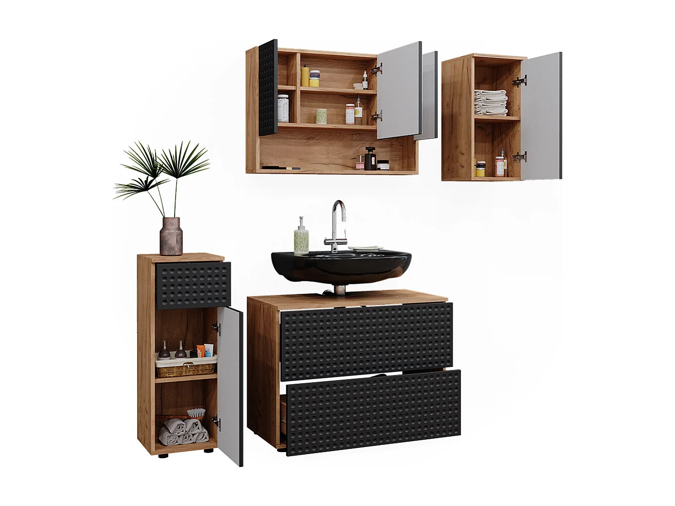 Meubles bain anthracite à pois 80x41x58.6 irma