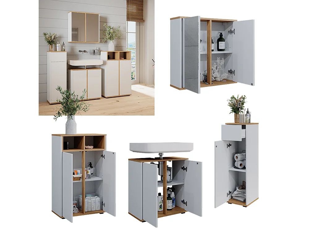 Ensemble meubles bain blanc/artisan 60x30x62 didi