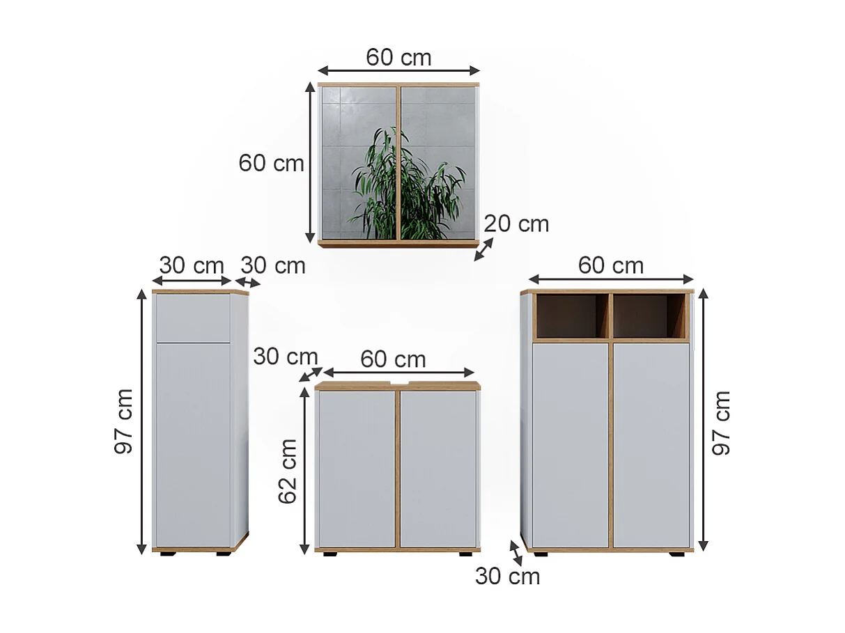 Ensemble meubles bain blanc/artisan 60x30x62 didi
