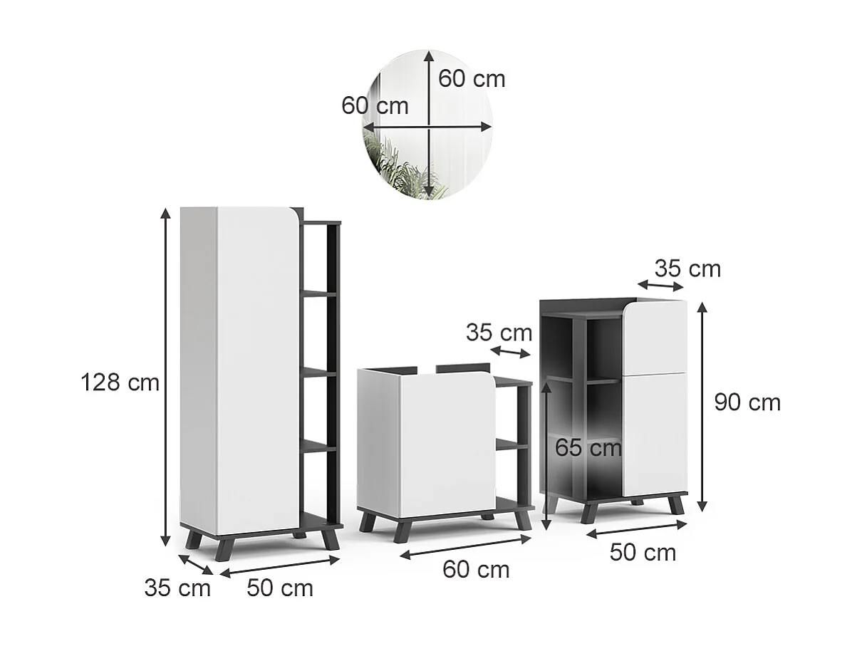 Badmöbel-Set anthrazit/weiß 60x35x65 karen
