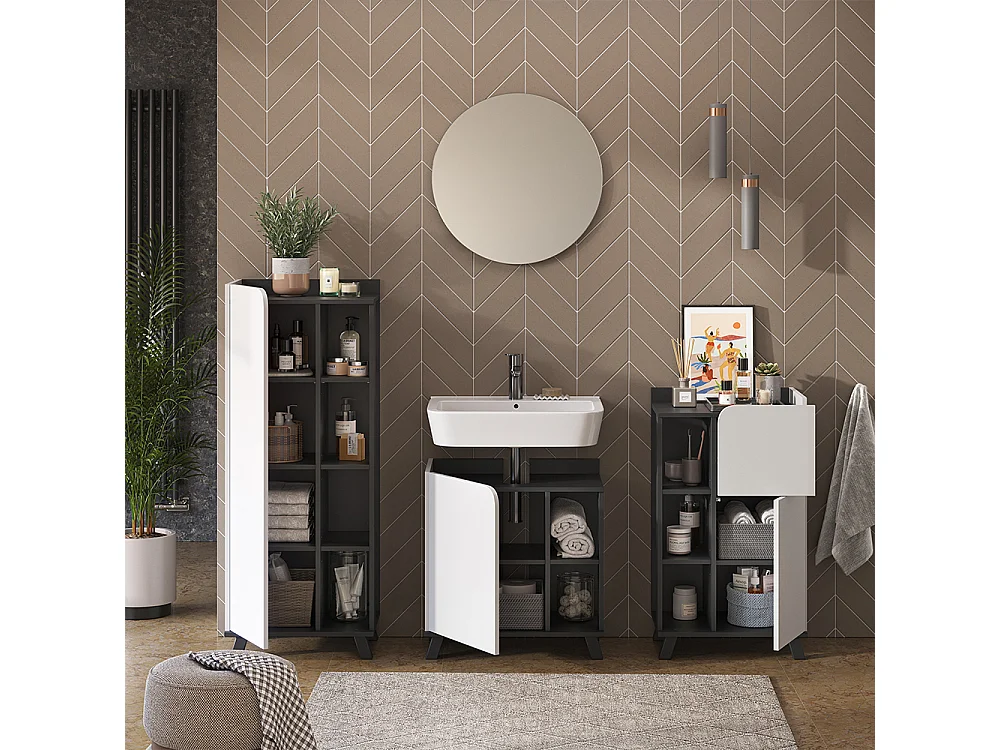 Ensemble de meubles de salle de bain anthracite/blanc 60x35x65 karen
