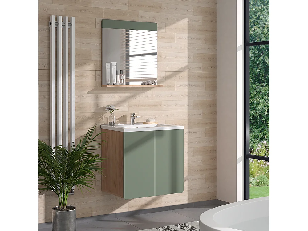 Specchio da bagno quercia verde/oro 60x12x62 izan
