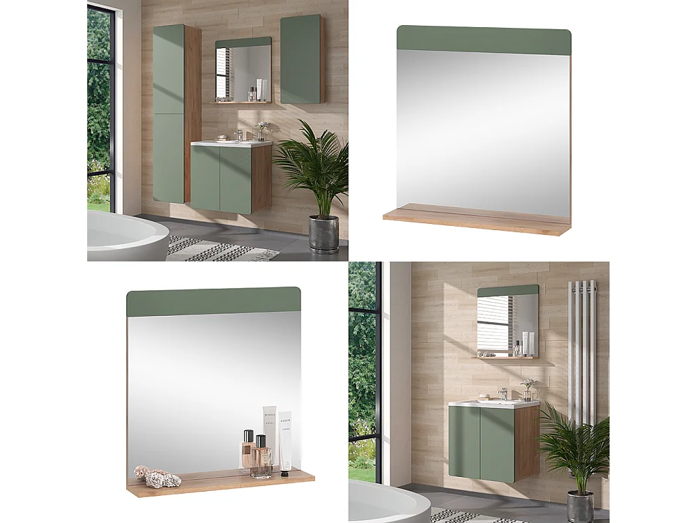 Specchio da bagno quercia verde/oro 60x12x62 izan