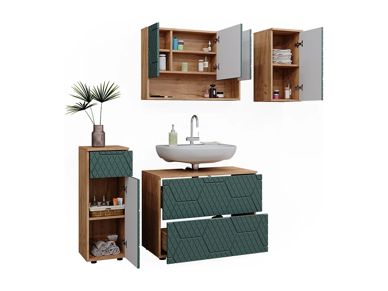 Badmöbel-Set grün/goldkraft eiche 80x41x58.6 irma