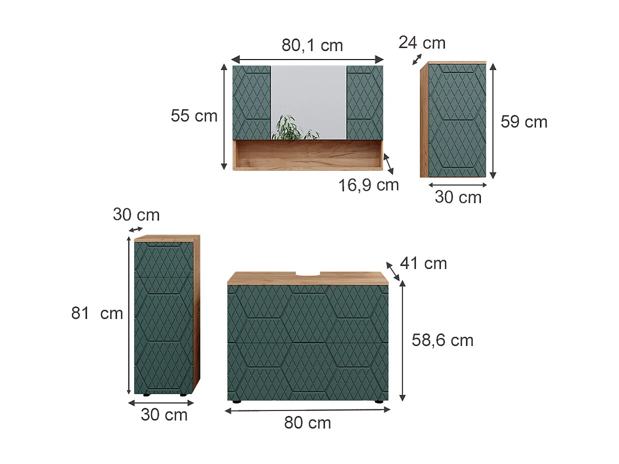 Meubles bain vert/force de lor chêne 80x41x58.6 irma