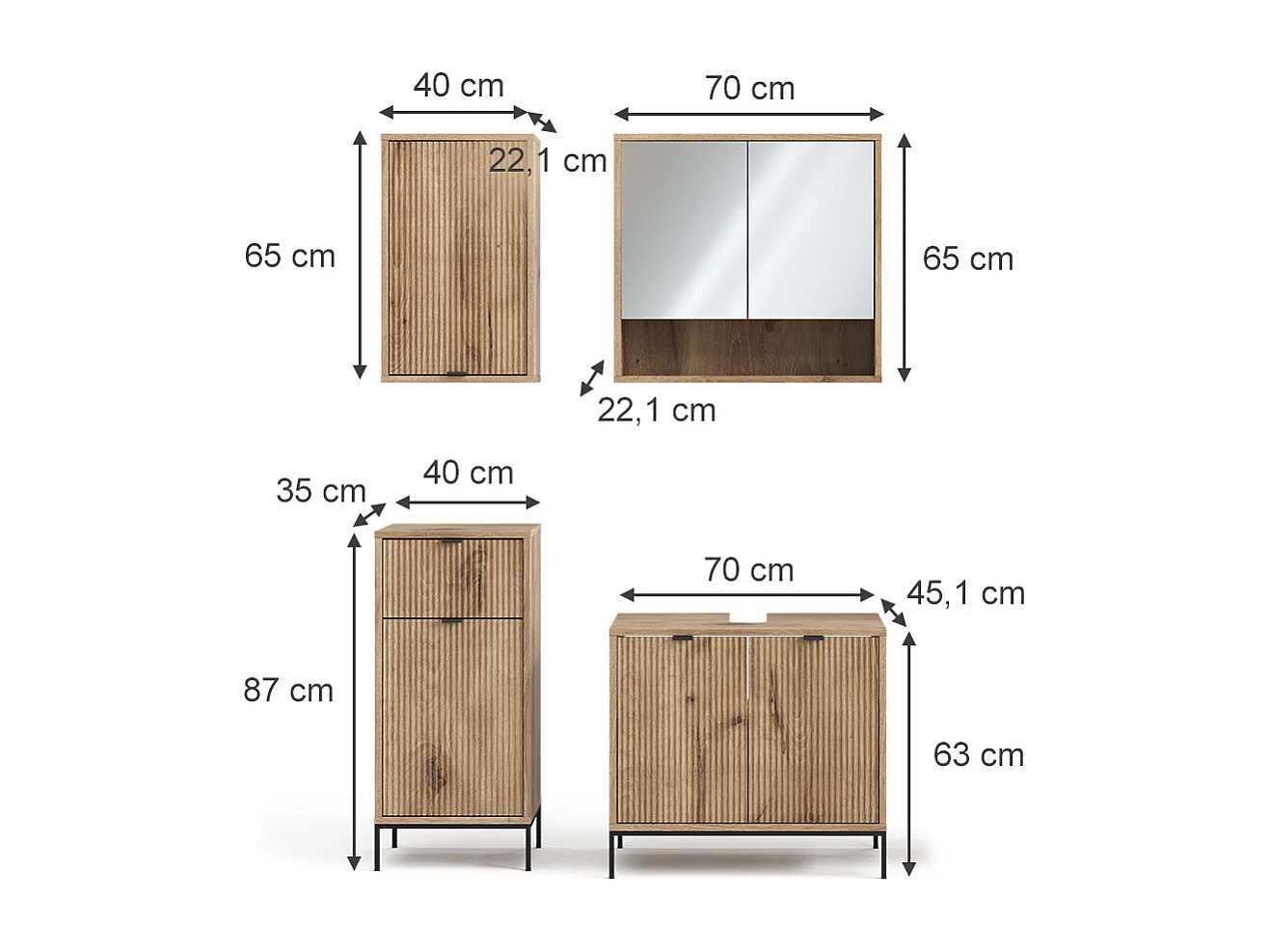 Set di mobili da bagno quercia vichinga 70x45x63 eliza