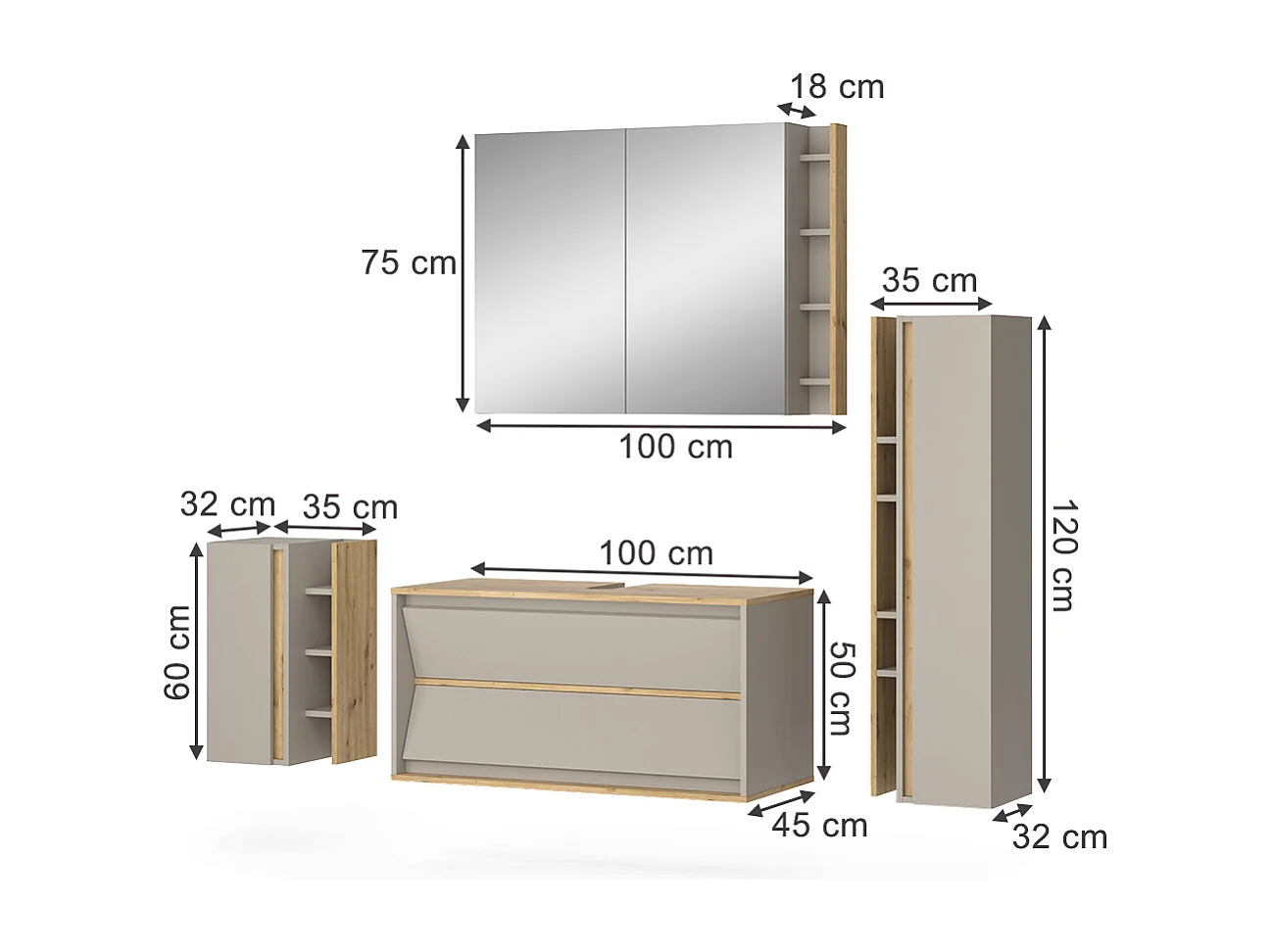 Badmöbel-Set cashmere 100x45x50 edelin