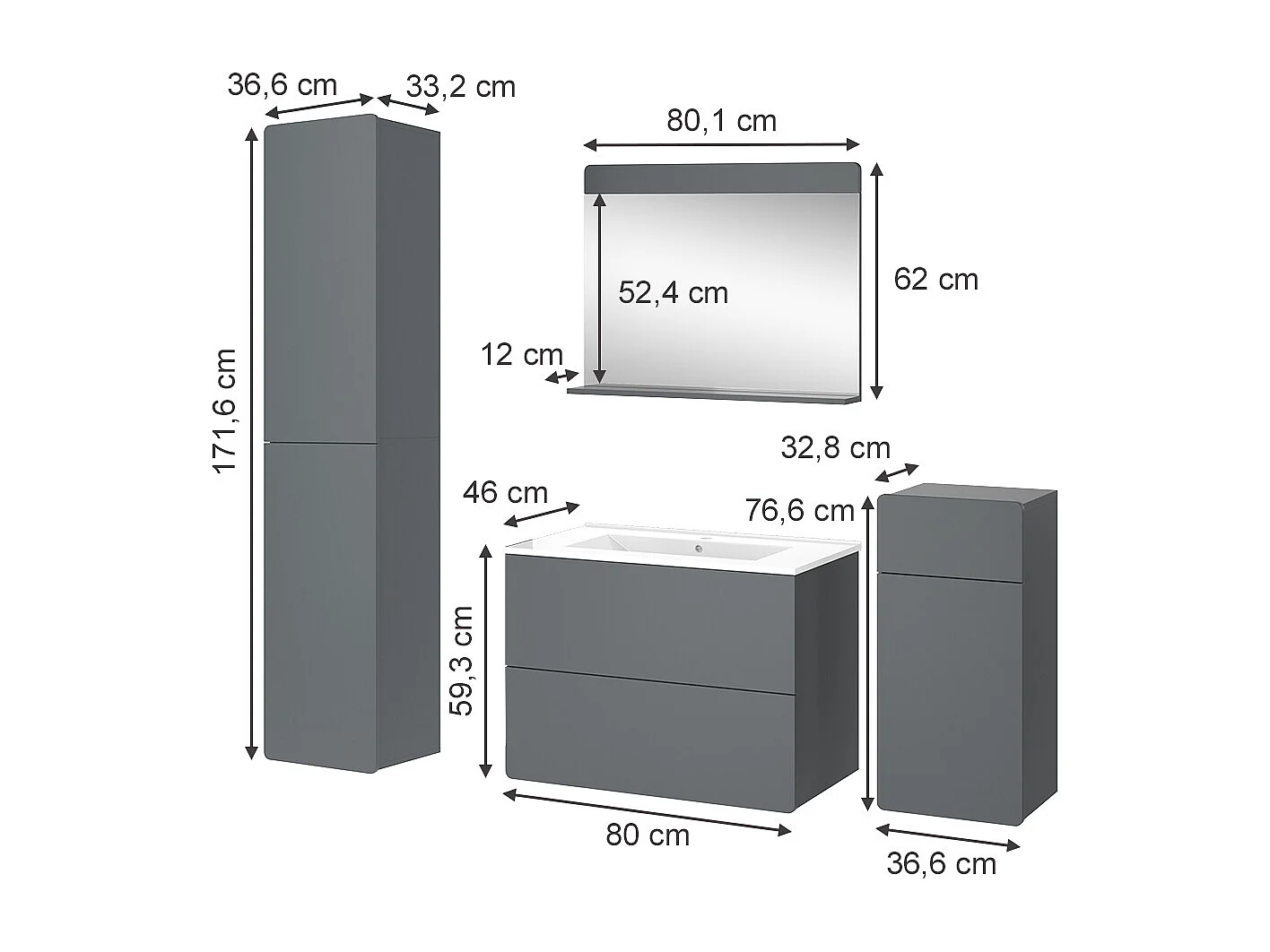 Badmöbel-Set grau 80x46x59.3 izan