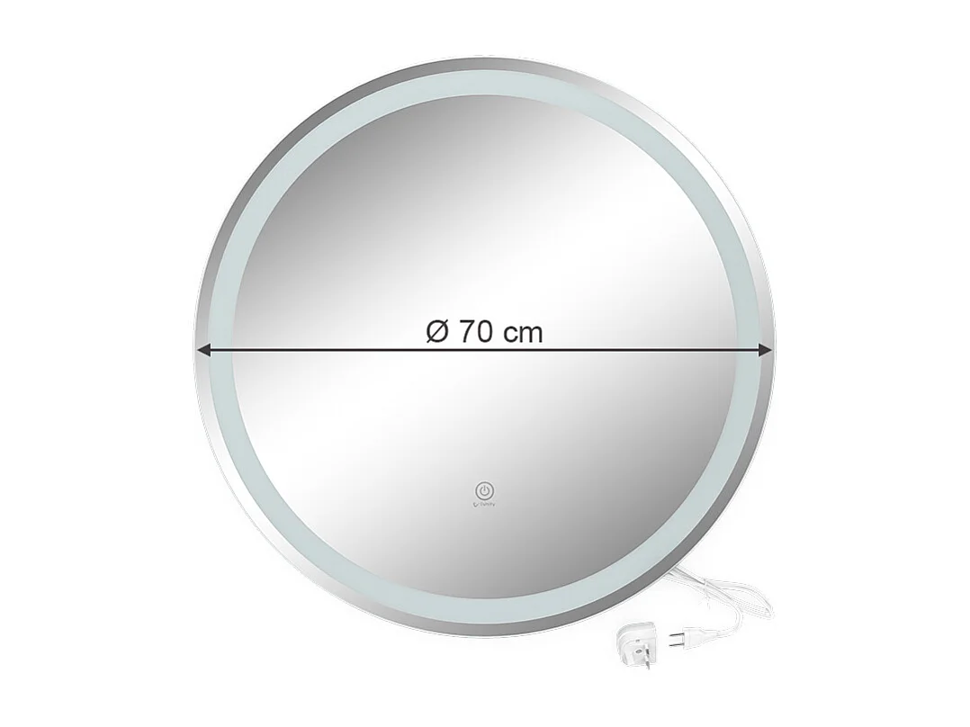 Miroir mural blanc 70x4x70 lumos