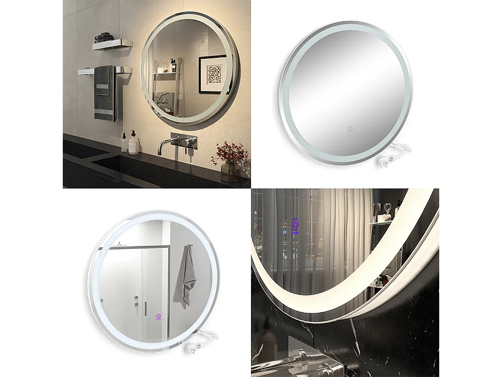 Miroir mural blanc 70x4x70 lumos