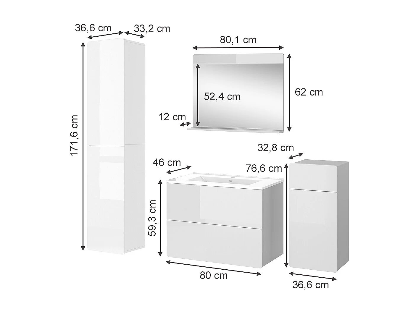 Ensemble de meubles de salle de bains blanc 80x46x59.3 izan