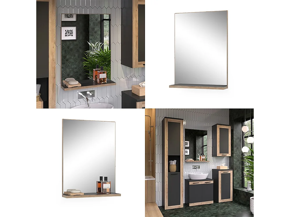 Miroir de salle de bain anthracite 60x14.6x80 niko