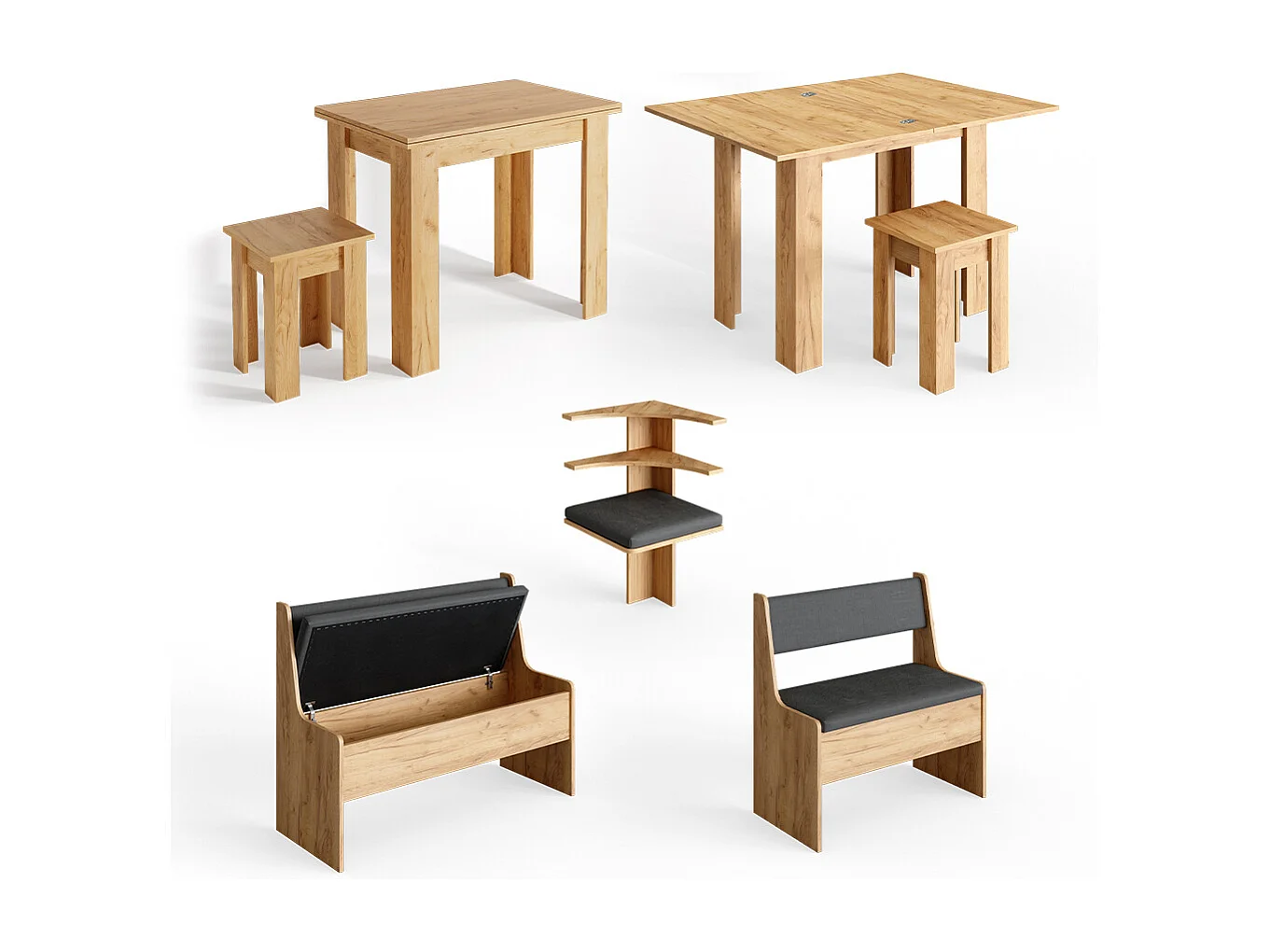 Groupe de banquettes dangle chêne de force doré 150x120x80 roman