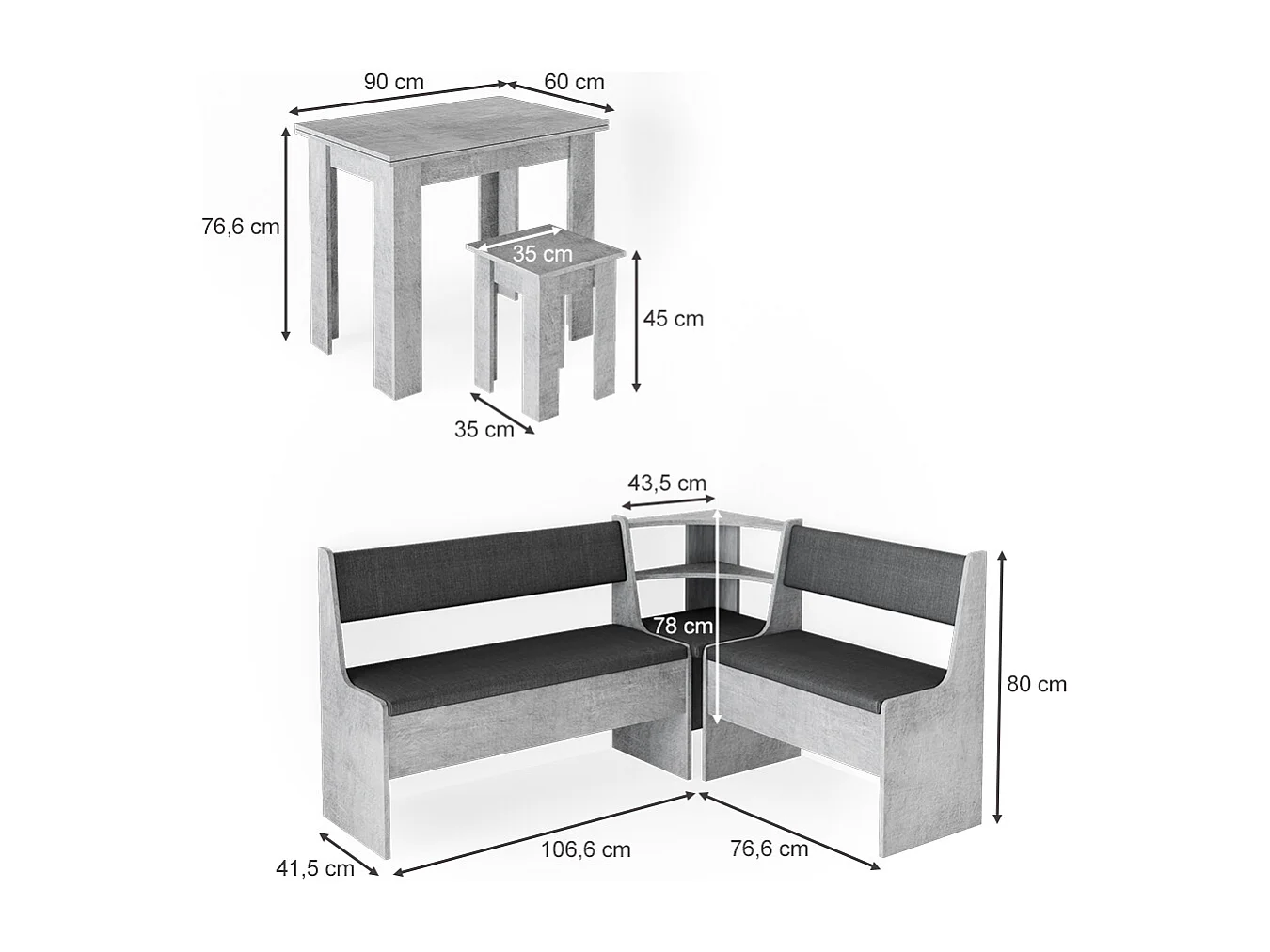 Groupe de banquettes dangle béton 150x120x80 roman