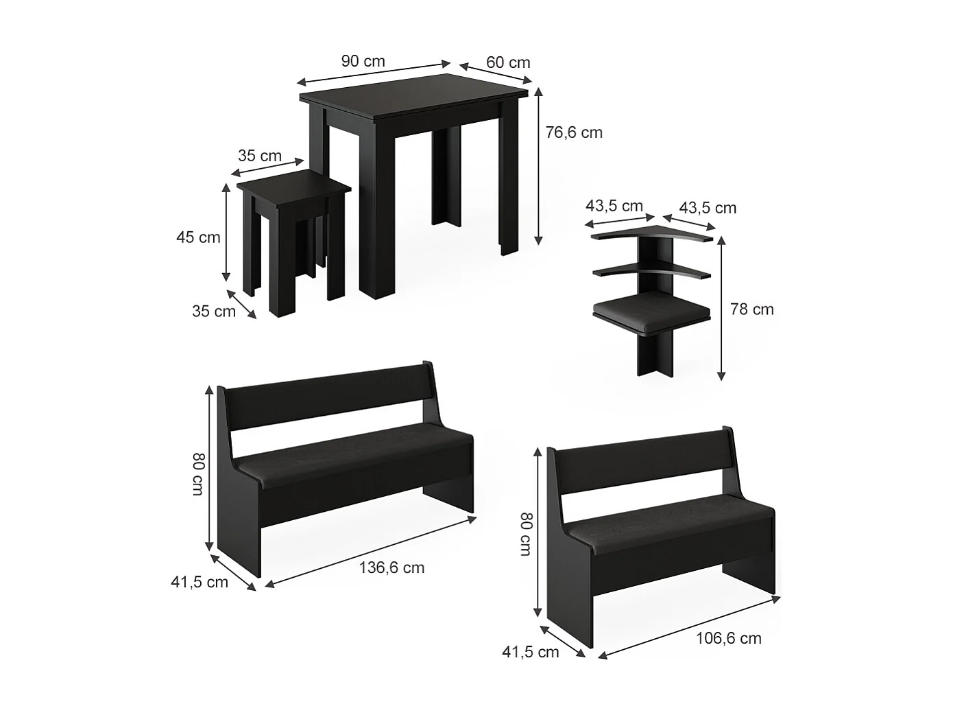 Groupe de banquettes dangle noir 180x150x80 roman